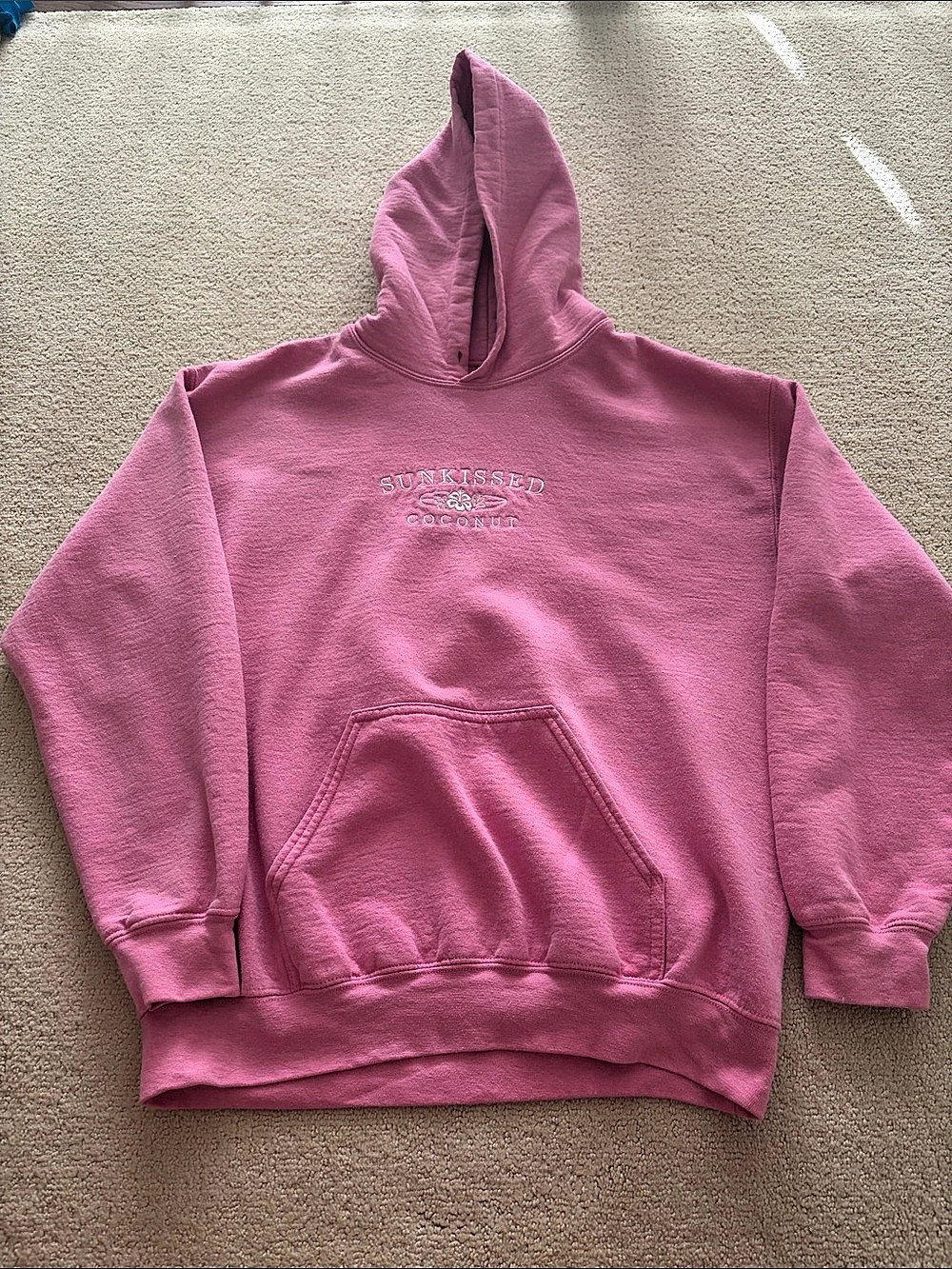Sunkissed Coconut Surfboard Hibiscus Embroidered Hoodie Pink Medium